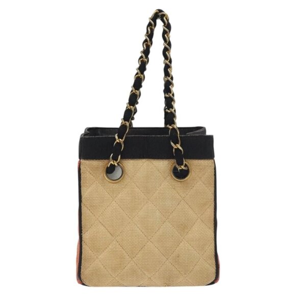 CHANEL Matelasse Chain Hand Bag Raffia Orange Gold CC Auth 130503 - Picture 10 of 15